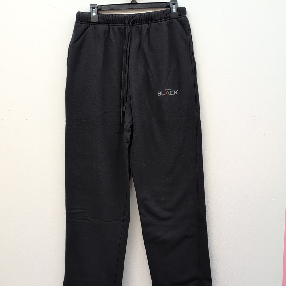 BLACK Logo Elastic Waist Solid Men's Sweatpants Large Pure Black